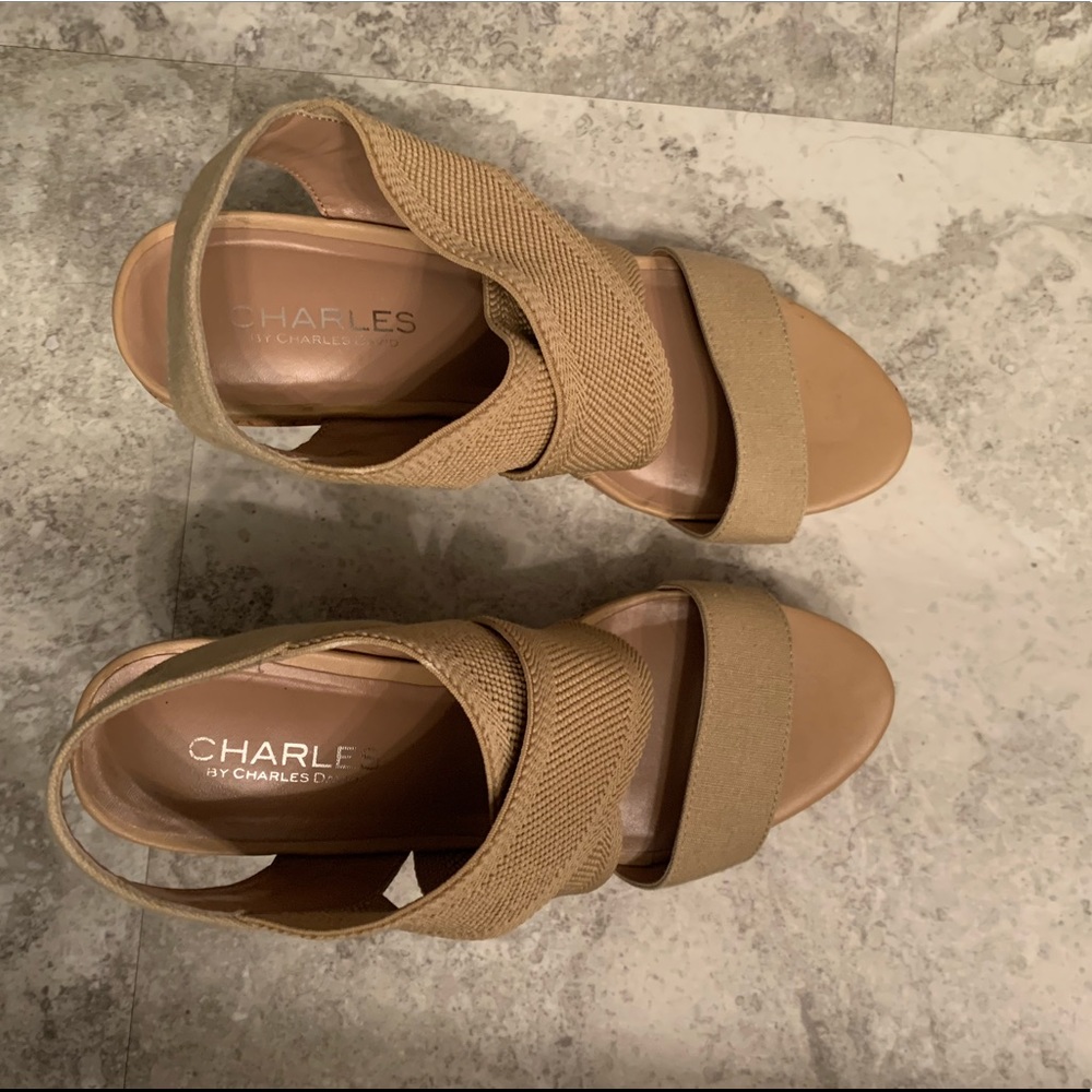 nude wedge heels by charles david, size 7.5